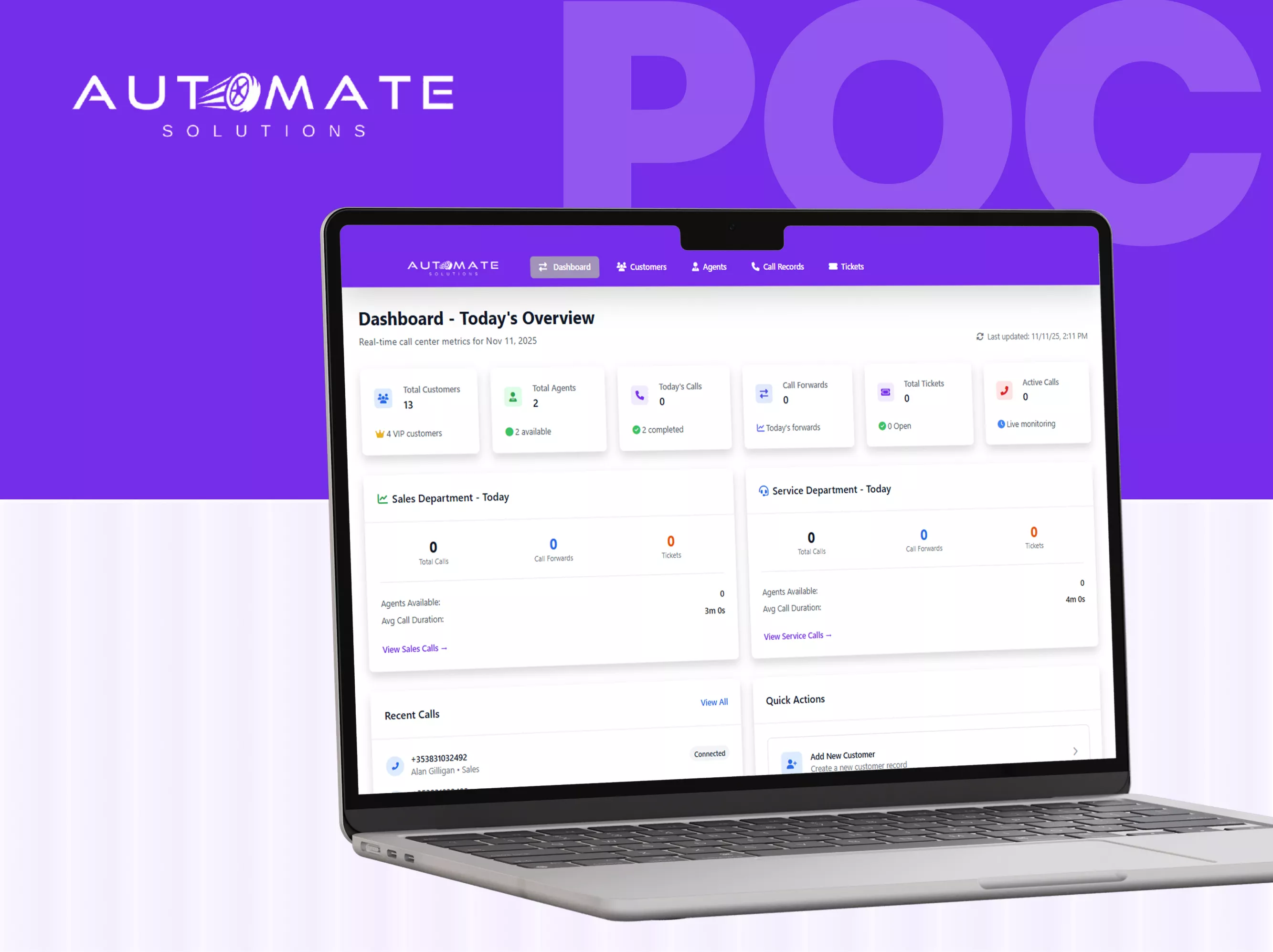 POC Streamlined call management for support teams Accelerated response time by 90% with efficient interface