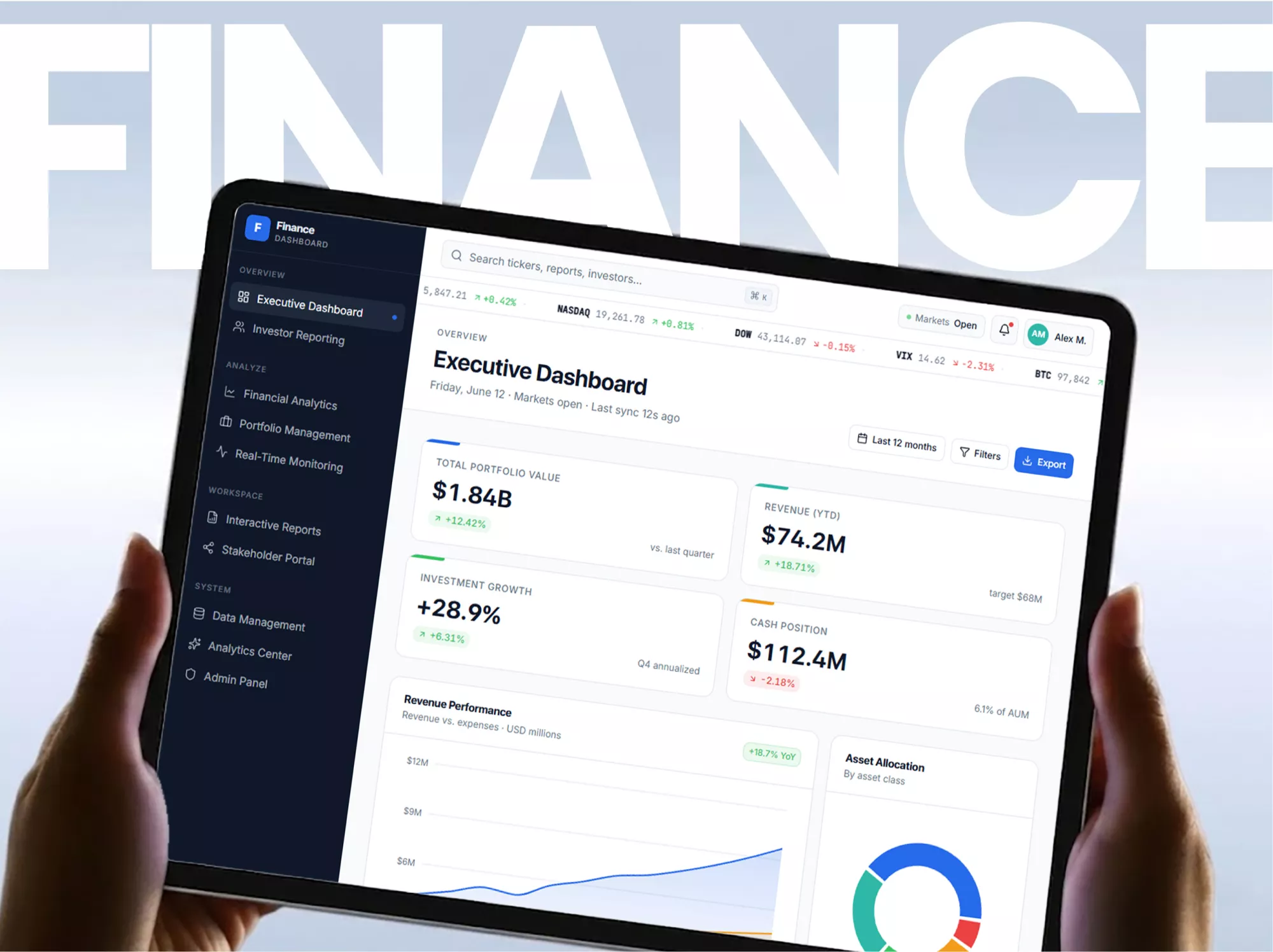 Finance real-time investor reporting dashboard