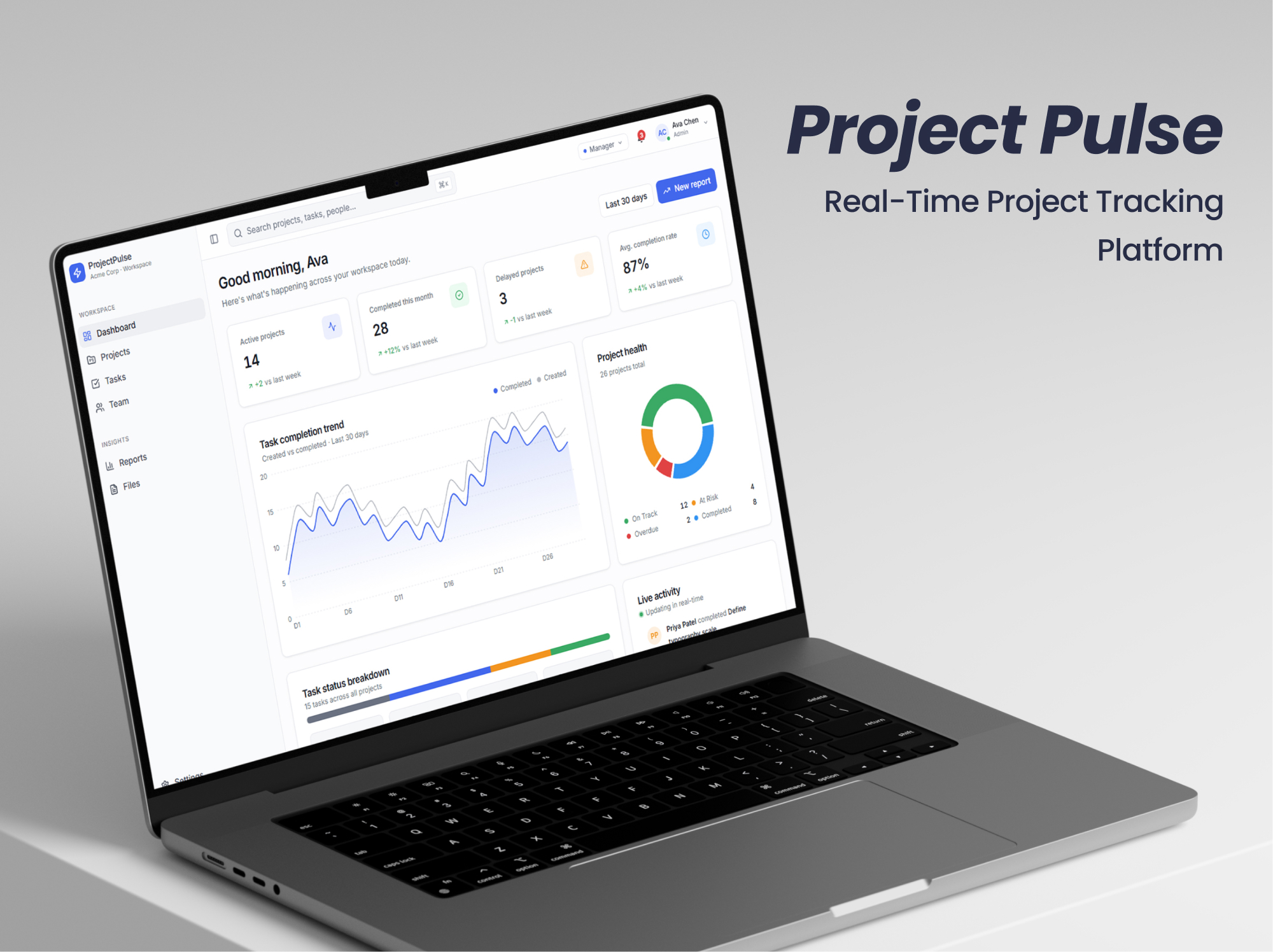ProjectPulse real-time project tracking dashboard