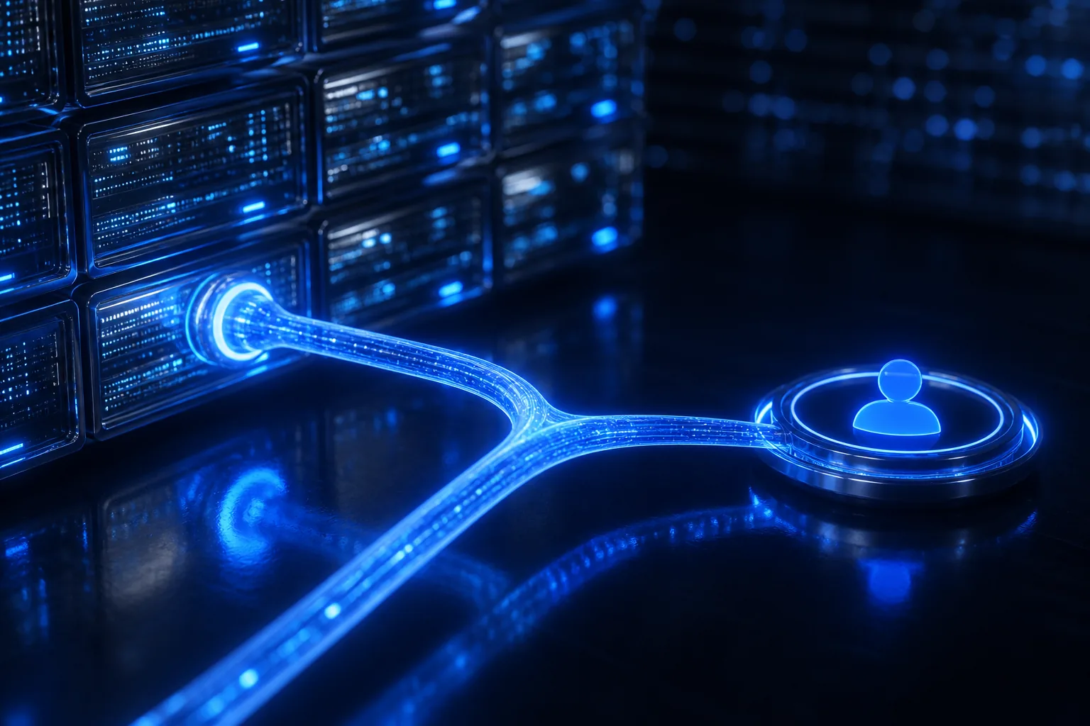 A call connecting to live records, with a human path if needed